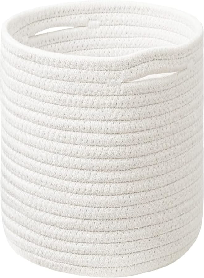 UBBCARE Small Round Woven Grey Cotton Rope Basket (9.5" x 9.5" x 7.1")
