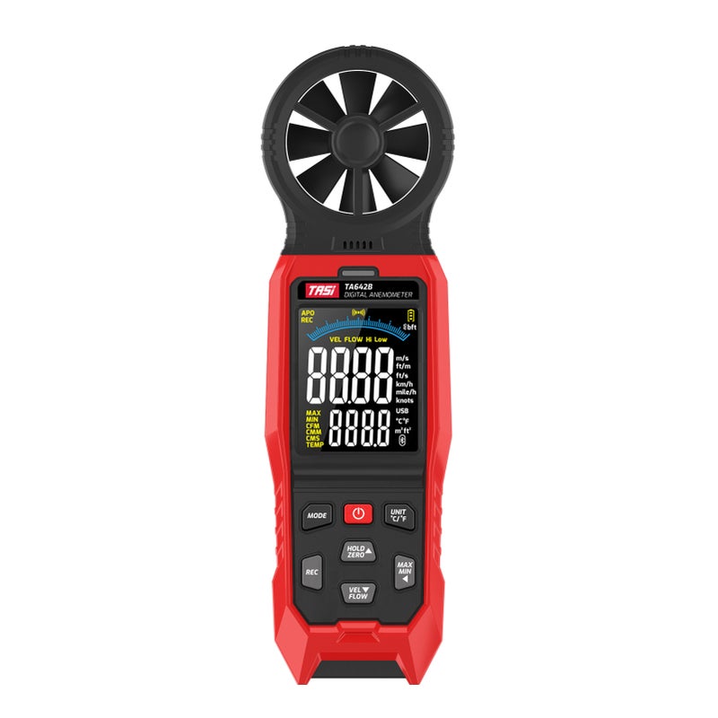 مقياس الريج الرقمي المحمول TASI TA642B – مقياس سرعة الريح لقياس سرعة تدفق الهواء ودرجة حرارة الهواء مع شاشة LCD مصممة بإضاءة خلفية - Image 1
