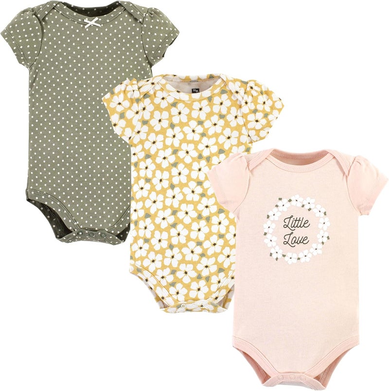 hudson baby Unisex Baby Cotton Bodysuits, Sage Floral Wreath, 3-6 Months - Image 1