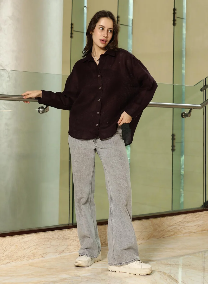 Pinacolada Women's Coffee Brown Solid Canvas Oversized Shirt Women's Coffee Brown Solid Canvas Oversized Shirt for Women | Best Price UAE