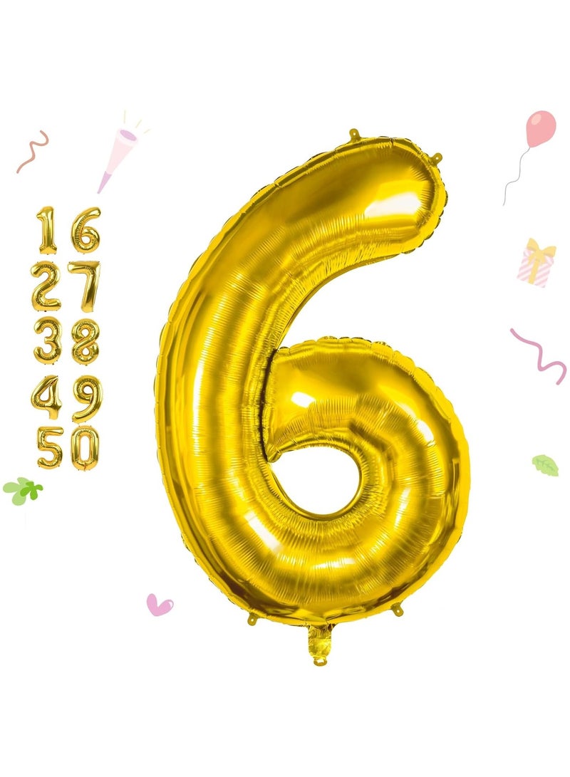 Home zone 40 Inch Gold Digit Helium Foil Birthday Party Balloons Number 6 - Image 1