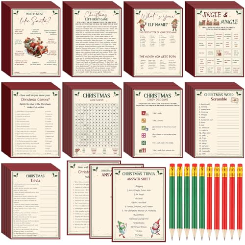 Saypacck 109 Pcs Christmas Trivia Party Game Festival Cards with Pencils Xmas Holiday Guessing Activity for Adult Family Friends Groups Coworkers Annual Festive Events Party Decorations - Image 1