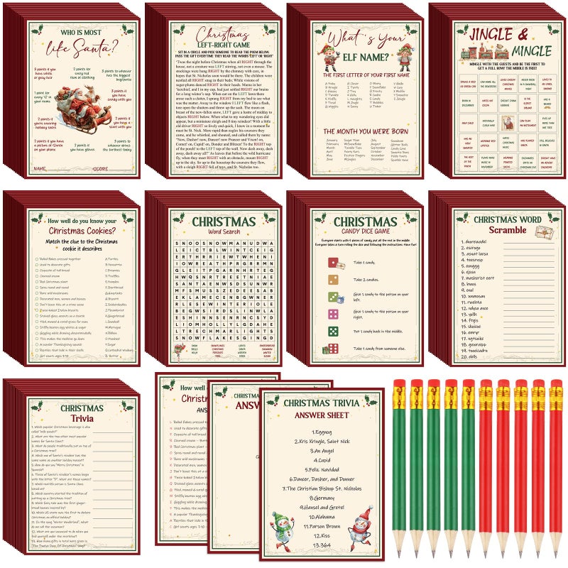 Saypacck 109 Pcs Christmas Trivia Party Game Festival Cards with Pencils Xmas Holiday Guessing Activity for Adult Family Friends Groups Coworkers Annual Festive Events Party Decorations - Image 3
