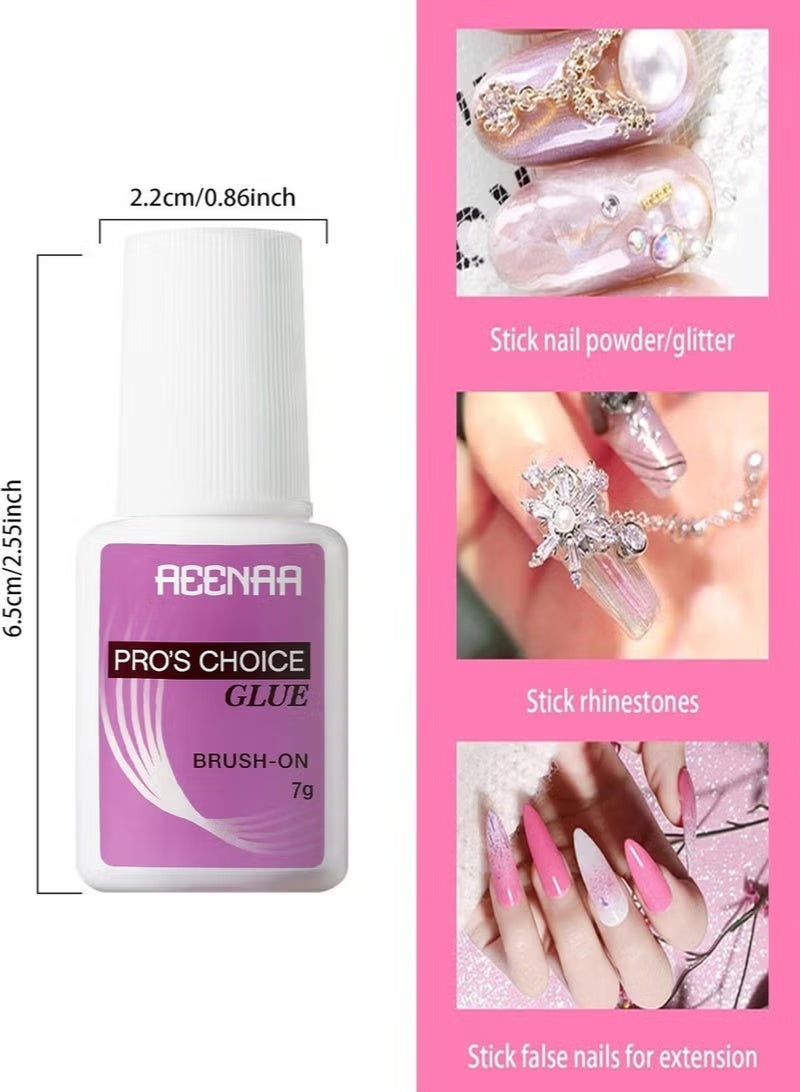 AEENAA 2-Pieces Professional Brush-On Nail Glue – Strong Hold Adhesive for Acrylics, Press-On Nails & Tips – Quick Drying, Bonds in Seconds – 7g - Image 2