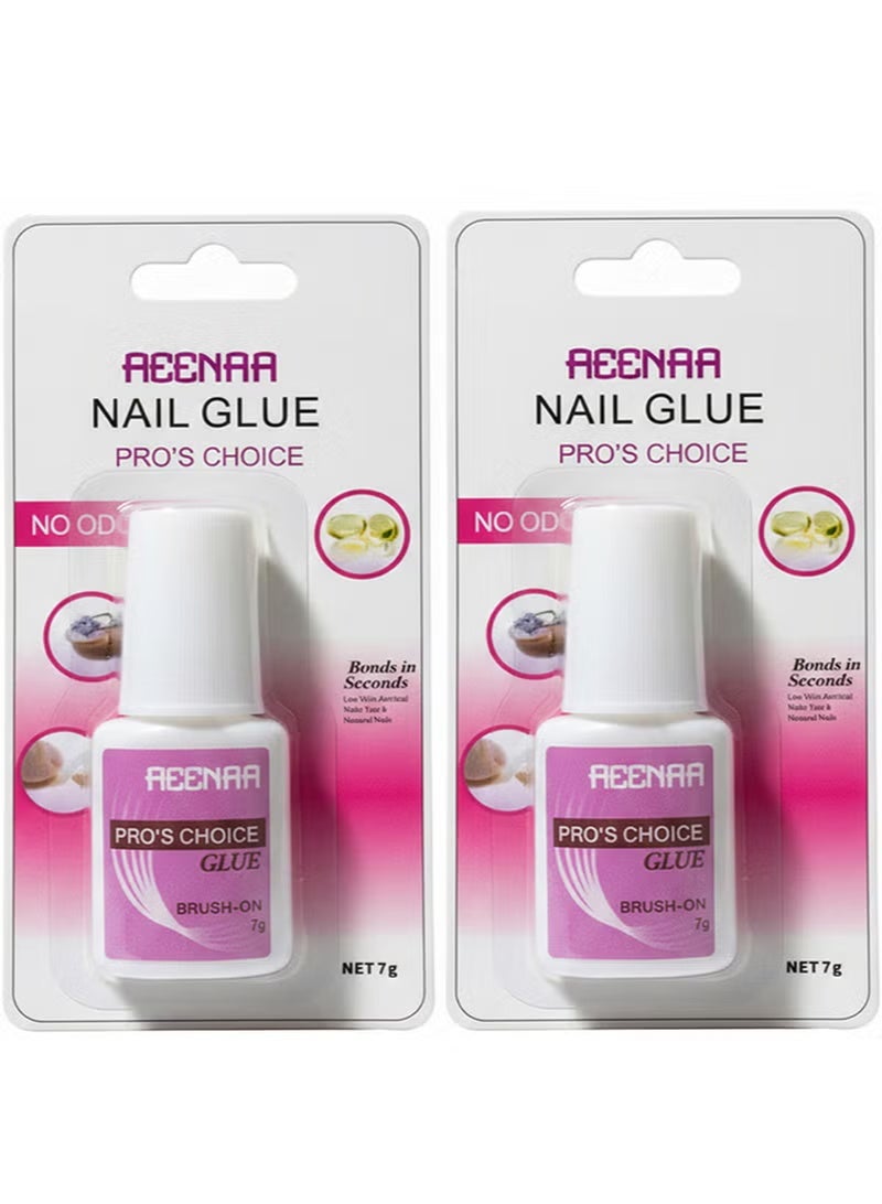 AEENAA 2-Pieces Professional Brush-On Nail Glue – Strong Hold Adhesive for Acrylics, Press-On Nails & Tips – Quick Drying, Bonds in Seconds – 7g - Image 1