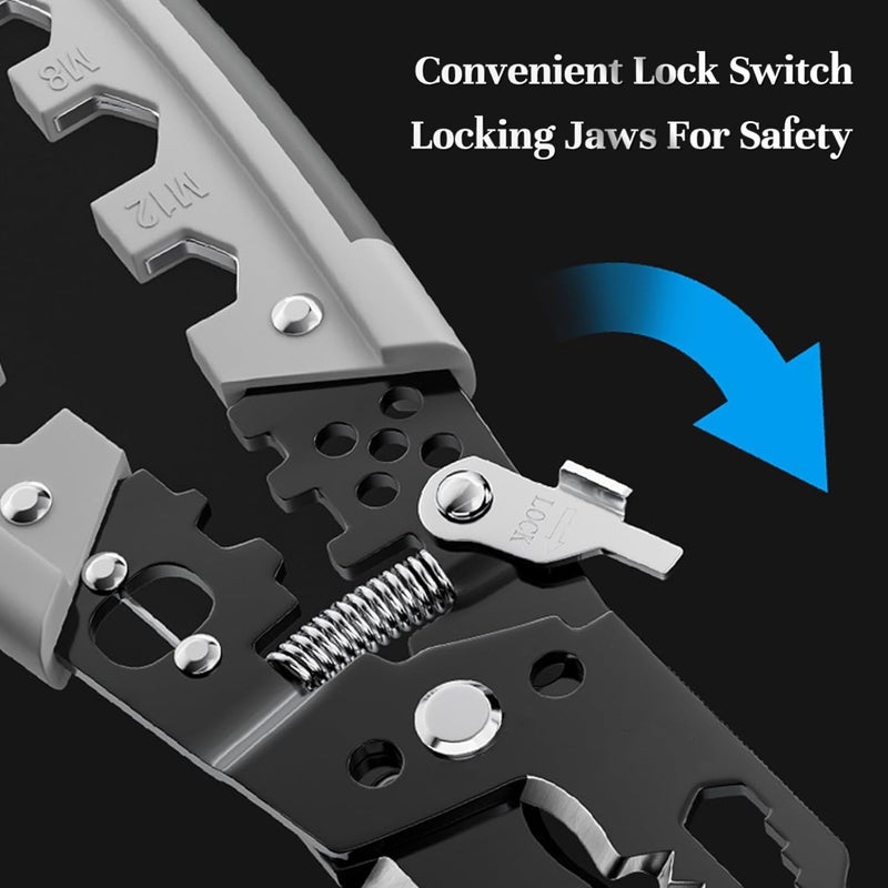 JANCOM 28 in 1 Multifunctional Wire Stripper Professional Wire Stripping Tool Portable Electric Cable Cutter Electrician Crimping Pliers with Metal Locking Buckle for Home Appliance Maintenance - Image 4