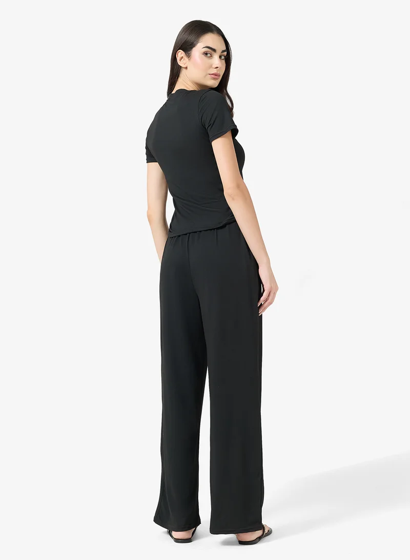 Ginger Basics Soft Comfy Ruched Top & Straight Fit Pant Lounge Set