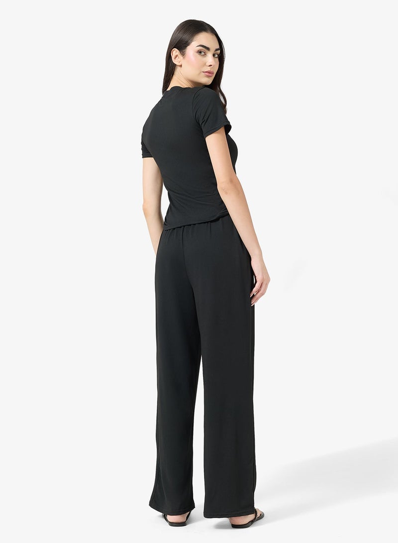Ginger Basics Soft Comfy Ruched Top & Straight Fit Pant Lounge Set - Image 3