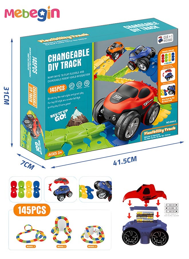 MEBEGIN - 145 Pieces Race Track Toys for Kids Boys Flexible Changeable Magic Car Tracks Playset Birthday Gifts Vehicle Toys - Image 1