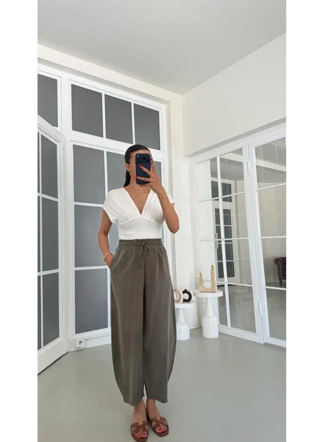 Gaus  Khaki MD Equivalent Waist Elastic Tencel Pants GAUS-01848. for Women | Best Price UAE