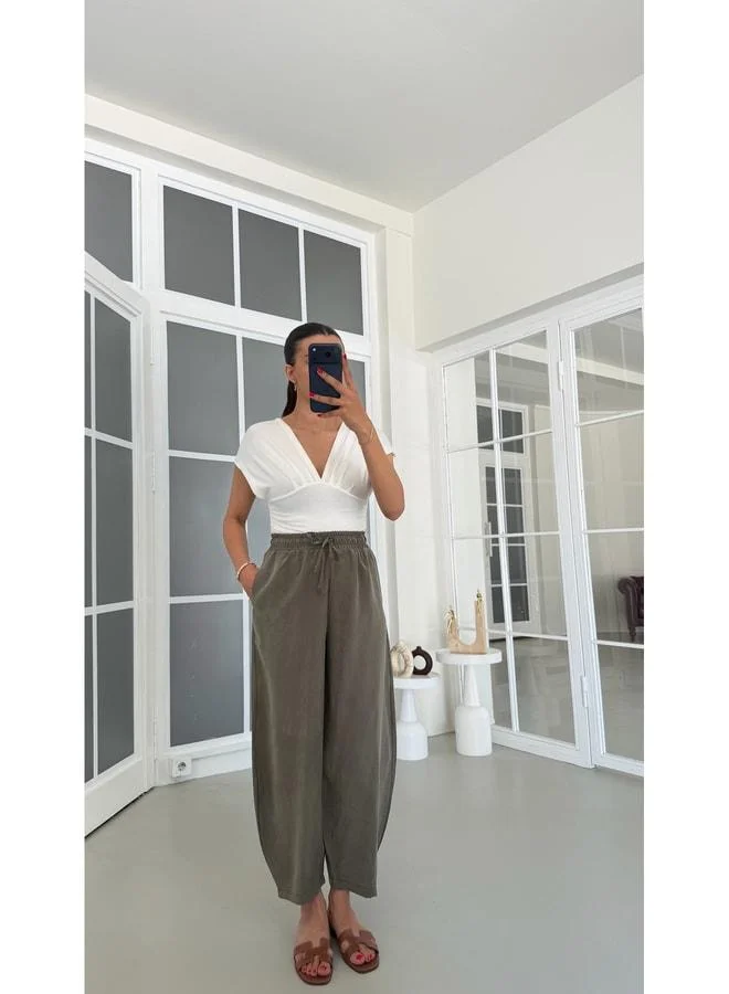 Gaus Khaki MD Equivalent Waist Elastic Tencel Pants GAUS-01848.