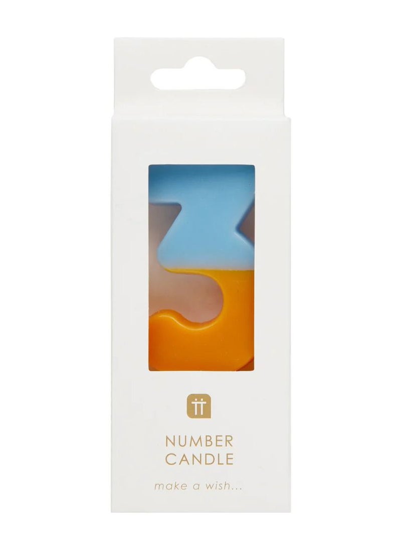Talking Tables Orange & Light Blue Number Candle - 3  - Image 2