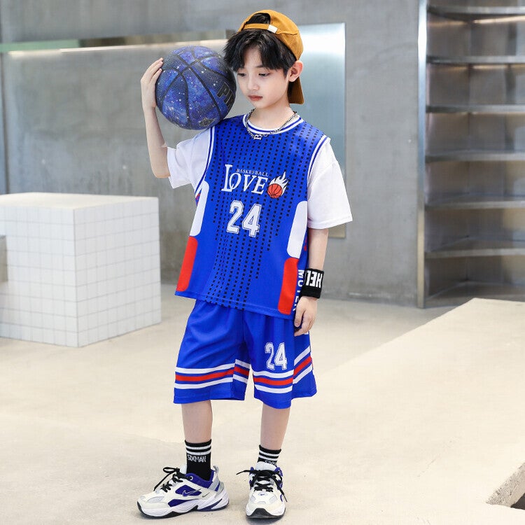 Boys' Basketball Suit Suit 2025 Summer Thin Middle And Large Children'S Sports Summer Clothes Children'S New Short-Sleeved Quick-Drying Clothes - Image 1