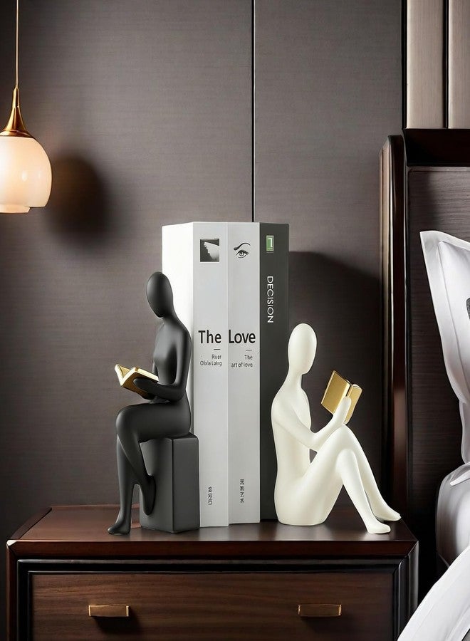 SHTWX Home Decorative Reading Women Girl Statue Bookends Elegant Resin Bookshelf Room Office Desk Decor,Paper Weights, Book Ends,Bookend Supports, Book Stoppers, Set of 2 (Black and White) - Image 5