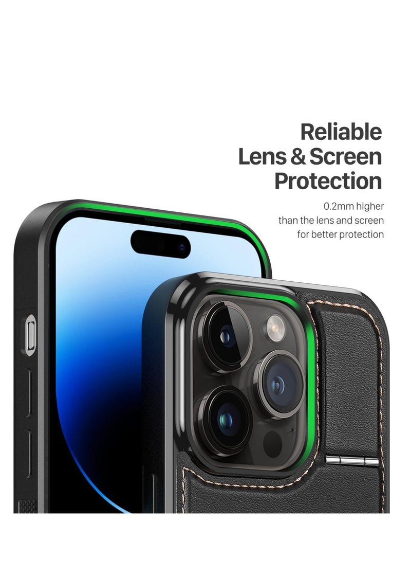 KASTWAVE For iPhone 15 Pro Max Case, Magnetic Phone Case with Kickstand and Credit Card Holder, 3 in 1 Dual Card Protection Case, Leather Heavy Duty Protective Case Cover (Black) - Image 4