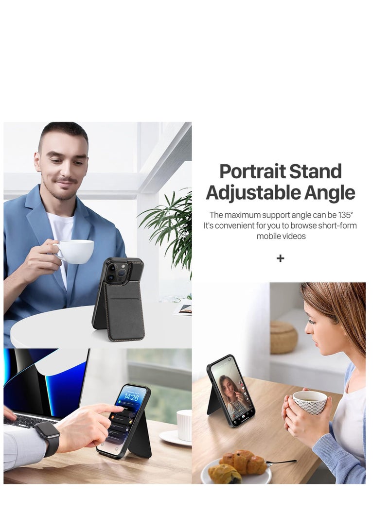 KASTWAVE For iPhone 15 Pro Max Case, Magnetic Phone Case with Kickstand and Credit Card Holder, 3 in 1 Dual Card Protection Case, Leather Heavy Duty Protective Case Cover (Black) - Image 2