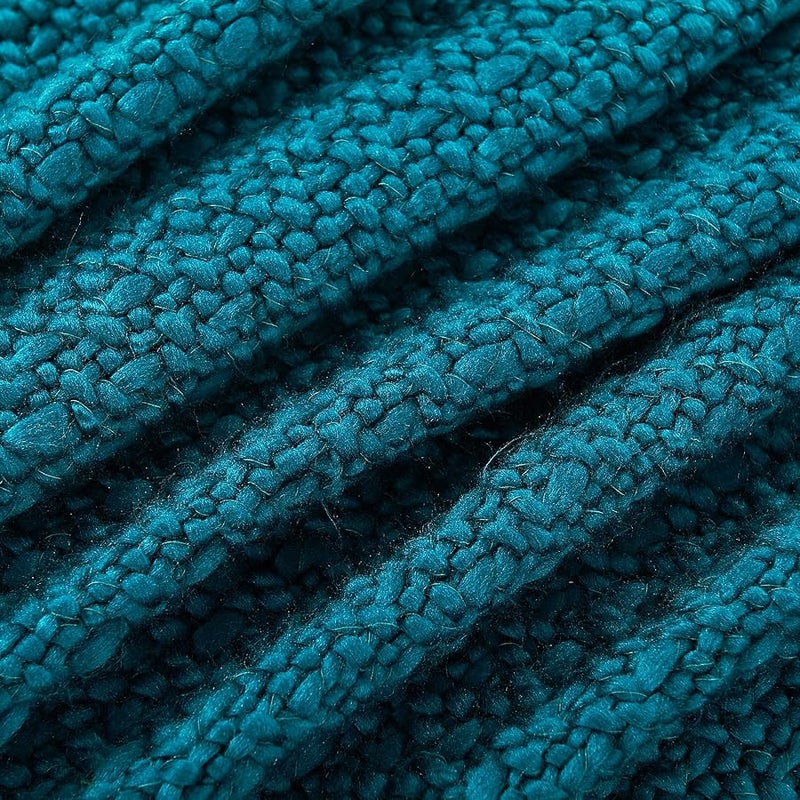 Dark Teal Chunky Knit Throw Blanket 50x60 Inches Hand Knitted Soft Yarn With Braided Tassels - Image 4