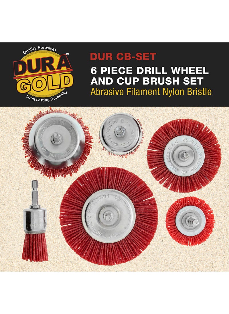 Dura-Gold Dura-Gold 6 Piece Abrasive Filament Nylon Wire Bristle Drill Wheel and Cup Brush Set - Coarse Sanding Scuffing, 1/4" Drill Shank - Remove Rust, Corrosion, Paint - Surface Prep Truck Bed Liner Coating  - Image 2