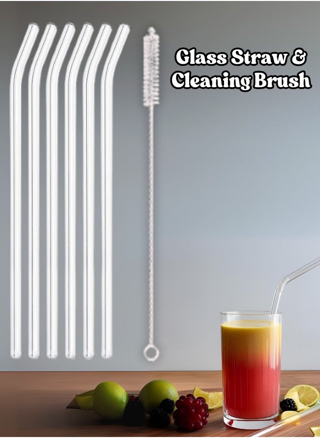 Generic Ahlan Reusable Glass Straws – Pack of 6 Transparent Drinking Straws with 1 Cleaning Brush – Eco-Friendly Borosilicate Glass, BPA-Free, Durable & Dishwasher Safe – For Smoothies, Juices, Iced Coffee, and Cold Drinks  - Image 1