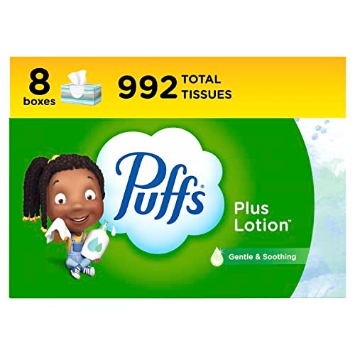 Puffs Plus Lotion Facial Tissues 8 Family Boxes 124 Facial Tissues per Box Allergies and Colds