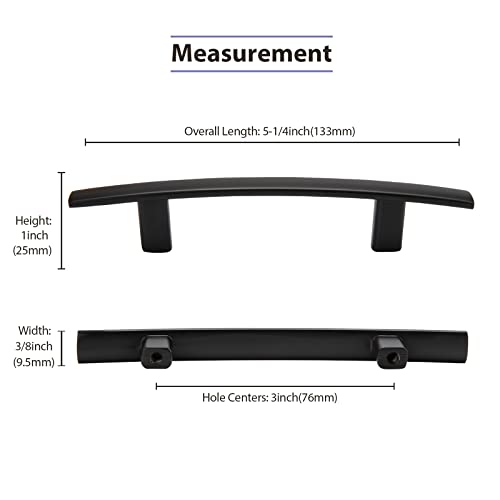 homdiy 30 Pack Solid Heavy Duty Zinc Alloy Cabinet Handles, Black Cabinet Pulls, 3 Inch Hole Center Arch Drawer Pulls Modern Hardware for Kitchen Bathroom Cupboard - Image 2