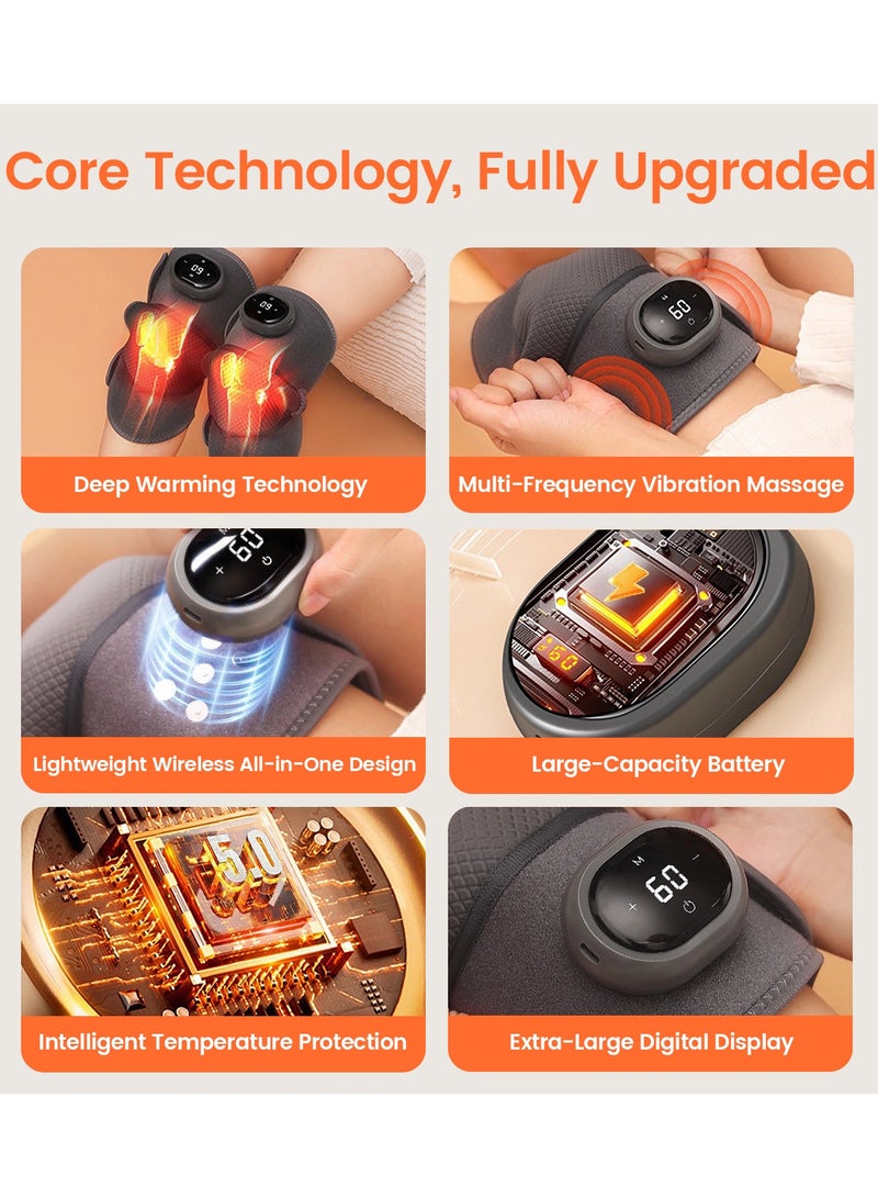 إيسي جهاز تدليك ركبة محمول ساخن مع اهتزاز، دعامة ركبة قابلة للتعديل لتخفيف آلام المفاصل والتهاب المفاصل، وسادة تدفئة متعددة المناطق للركبة والكتف والكوع، هدية مثالية للآباء والعناية الذاتية - Image 2