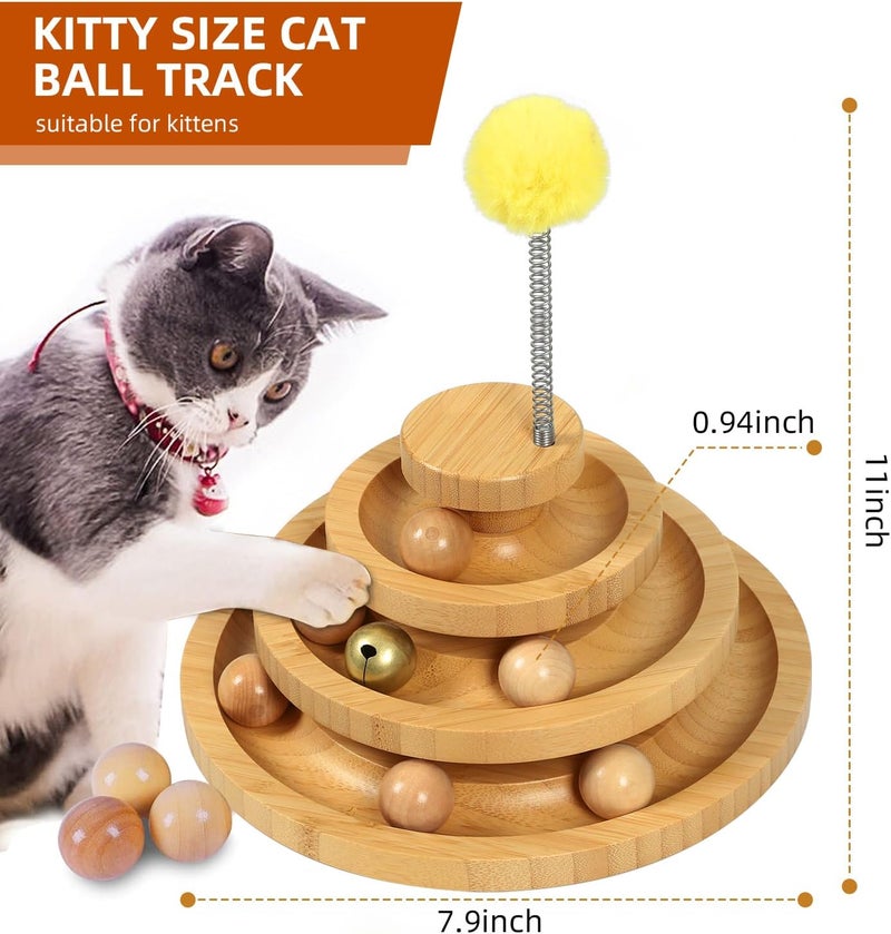 DoogCat Cat Toys Bamboo 3-Level Turntable, Interactive Cat Toy Balls with 9 Wooden Balls, Interactive Kitten Fun Mental Physical Exercise Puzzle Kitten Balls Toy - Image 2