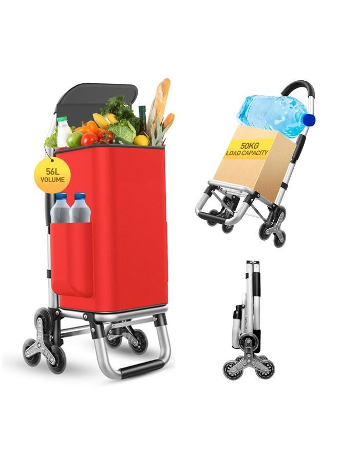 ISWEES Heavy Duty 3 in 1 Shopping Cart, Foldable Hand Truck with 6 Wheels, 110 lbs Grocery Cart, Portable Utility Dolly, Waterproof Bag for Moving, Camping - Image 1