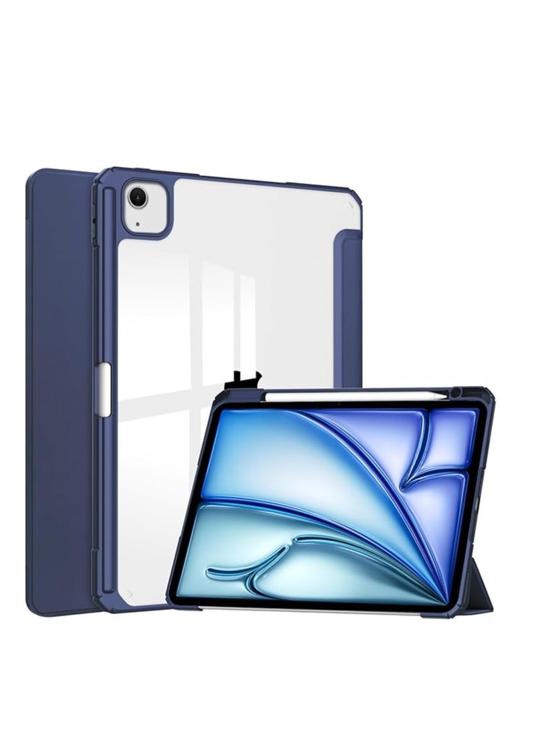 EVO Hybrid Case Compatible With IPad Air 13 Inch (M2) 2024 Case, Smart Slim Folio Stand Auto Sleep/Wake Cover, With Pencil Slot, Clear Transparent Back Shell For IPad Air 13 Inch (Dark Blue) - Image 1