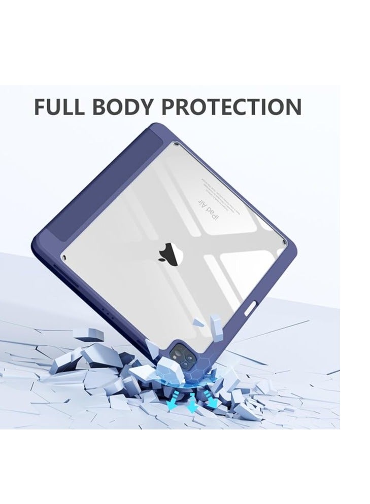 EVO Hybrid Case Compatible With IPad Air 13 Inch (M2) 2024 Case, Smart Slim Folio Stand Auto Sleep/Wake Cover, With Pencil Slot, Clear Transparent Back Shell For IPad Air 13 Inch (Dark Blue) - Image 2