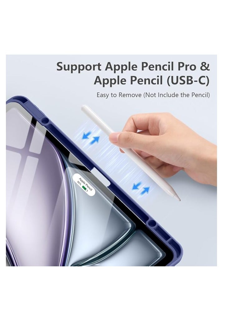EVO Hybrid Case Compatible With IPad Air 13 Inch (M2) 2024 Case, Smart Slim Folio Stand Auto Sleep/Wake Cover, With Pencil Slot, Clear Transparent Back Shell For IPad Air 13 Inch (Dark Blue) - Image 3