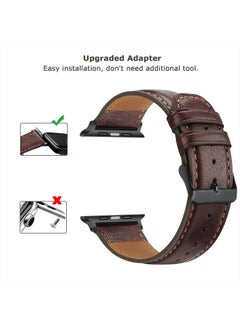 Tasikar Bands Compatible with Apple Watch Band 41mm 40mm 38mm Men Genuine Leather Replacement Band Compatible with Apple Watch Series 8 7 (41mm) SE 6 5 4 (40mm) 3 2 1 (38mm) - Retro Brown  - Image 3