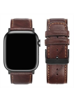 Tasikar Bands Compatible with Apple Watch Band 41mm 40mm 38mm Men Genuine Leather Replacement Band Compatible with Apple Watch Series 8 7 (41mm) SE 6 5 4 (40mm) 3 2 1 (38mm) - Retro Brown  - Image 4