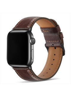 Tasikar Bands Compatible with Apple Watch Band 41mm 40mm 38mm Men Genuine Leather Replacement Band Compatible with Apple Watch Series 8 7 (41mm) SE 6 5 4 (40mm) 3 2 1 (38mm) - Retro Brown  - Image 1