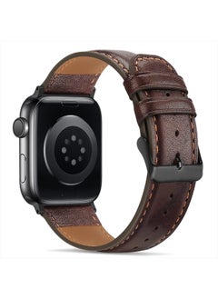 Tasikar Bands Compatible with Apple Watch Band 41mm 40mm 38mm Men Genuine Leather Replacement Band Compatible with Apple Watch Series 8 7 (41mm) SE 6 5 4 (40mm) 3 2 1 (38mm) - Retro Brown  - Image 2