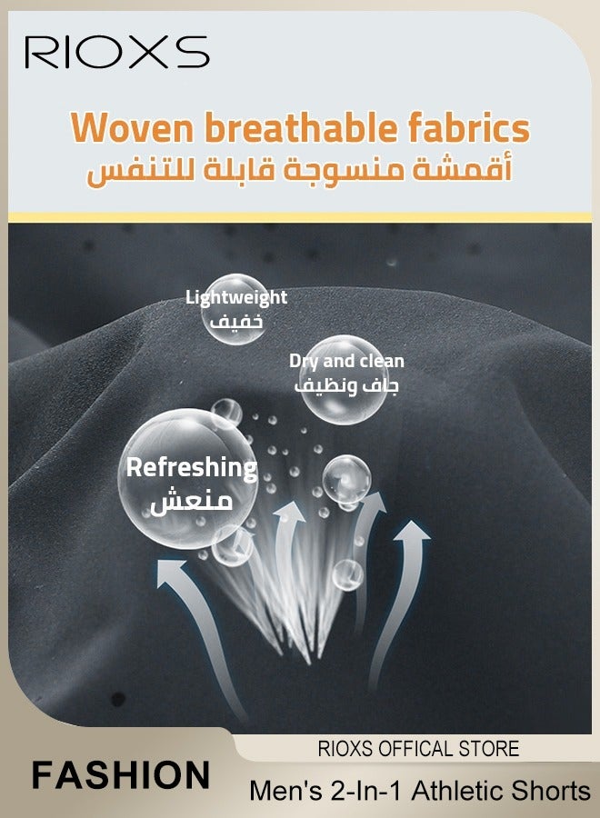 ريوكس شورت ركض 2 في 1 للرجال، شورت رياضي سريع الجفاف للرجال، خفيف الوزن مع بطانة، شورت رياضي مرن ومرن مع جيب، لا يتلاشى ولا يتشوه، مناسب للصالة الرياضية والركض واليوغا وكرة السلة والسفر في الهواء الطلق، إلخ، رمادي - Image 5