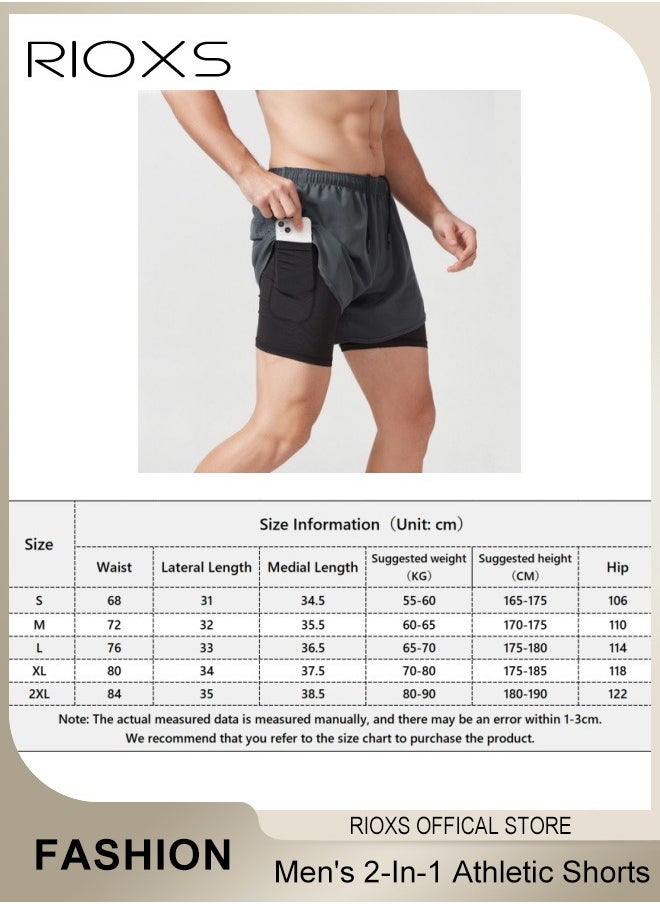 RIOXS - Men's 2-In-1 Athletic Running Shorts, Lightweight Sportwear Quick-Drying Shorts, Fitness Stretch Sports Shorts with Pocket, No Fading, No Deformation - Image 1