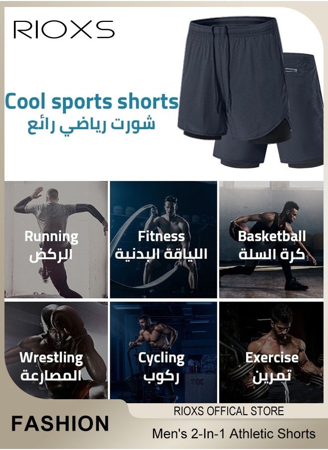 RIOXS - Men's 2-In-1 Athletic Running Shorts, Lightweight Sportwear Quick-Drying Shorts, Fitness Stretch Sports Shorts with Pocket, No Fading, No Deformation - Image 1