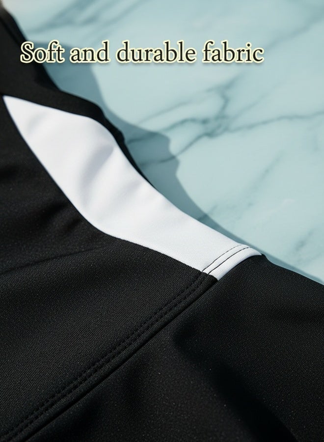 Mark Fairwhale New Spliced Short Sleeved Front Zipper One-Piece Skirt Swimsuit - Image 4