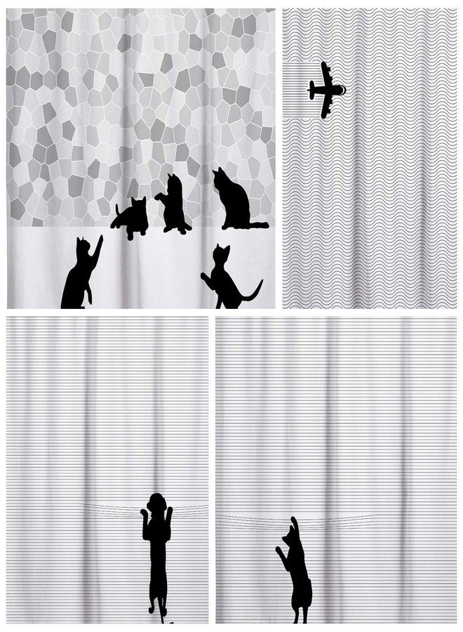 Sunlit ستارة دش قماشية لطيفة باللون الأسود مع كلب كرتوني فضولي مزينة بخطوط سوداء وبيضاء لمحبي الكلاب الأطفال، خالية من PVC لتزيين الحمام. - Image 5