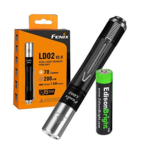 EdisonBright Fenix LD02 V2.0 70 lumen neutral white/UV pen-type LED flashlight bundle with AAA EdisonBright battery - Image 1