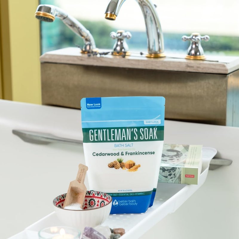 Better Bath Better Body Gentleman's Bath Salt 32 Ounces Epsom Salt with Natural Cedarwood, Frankincense, Eucalyptus and Peppermint Essential Oils Plus Vitamin C in BPA Free Pouch with Easy Press-Lock Seal - Image 5