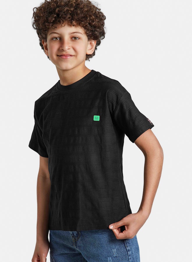 ريمينت تيشرت للاولاد بقماش قطن مقلم اسود - Image 2