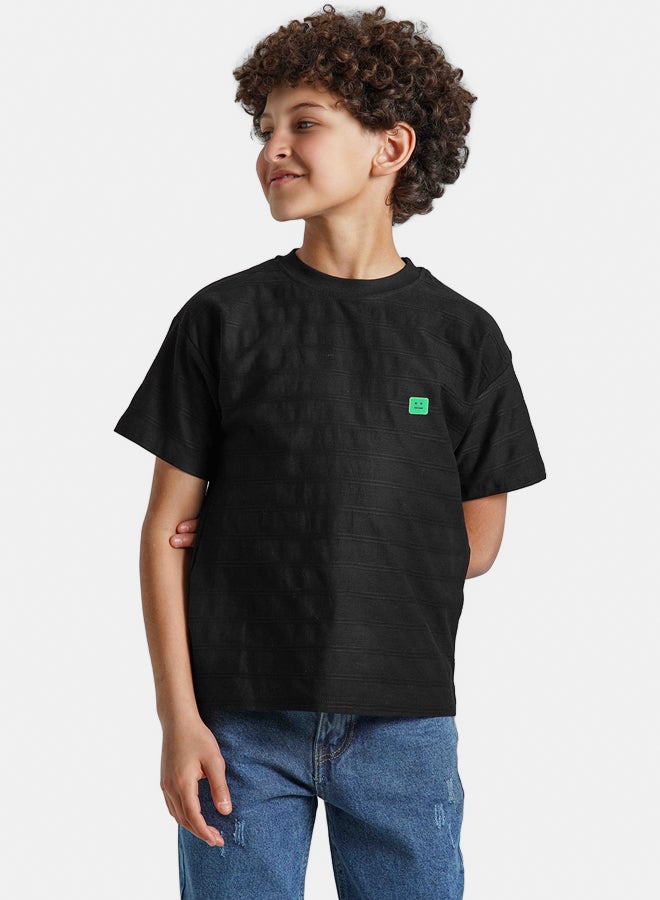 ريمينت تيشرت للاولاد بقماش قطن مقلم اسود - Image 1