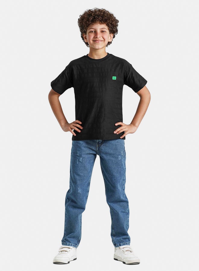 ريمينت تيشرت للاولاد بقماش قطن مقلم اسود - Image 3