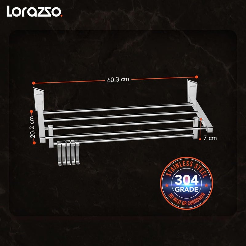 Lorazzo Towel Rack Kone Collection Stainless Steel 304 Bathroom Accessories Towel Holder Towel Rod for Bathroom Towel Rod Chrome Finish Sleek Design Towel Hanger for Bathroom - Image 4
