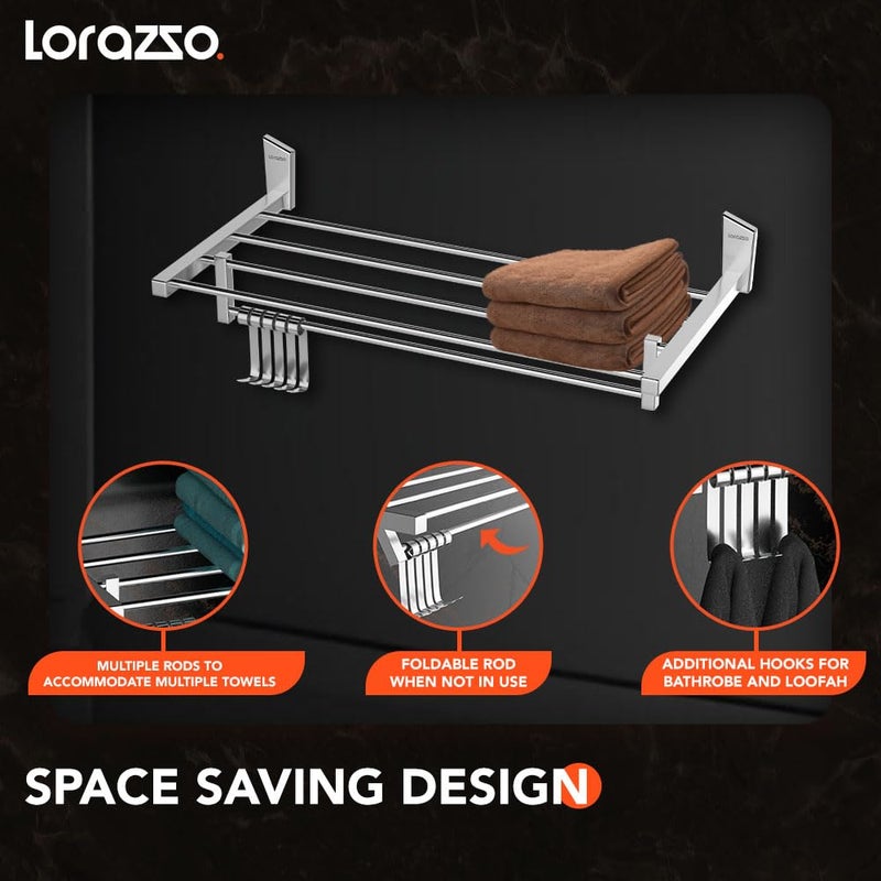 Lorazzo Towel Rack Kone Collection Stainless Steel 304 Bathroom Accessories Towel Holder Towel Rod for Bathroom Towel Rod Chrome Finish Sleek Design Towel Hanger for Bathroom - Image 3