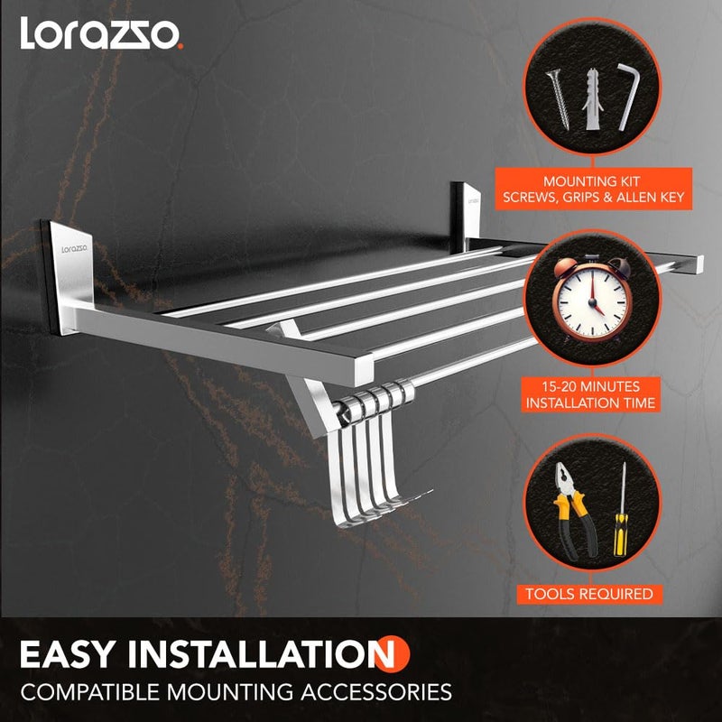 Lorazzo Towel Rack Kone Collection Stainless Steel 304 Bathroom Accessories Towel Holder Towel Rod for Bathroom Towel Rod Chrome Finish Sleek Design Towel Hanger for Bathroom - Image 5