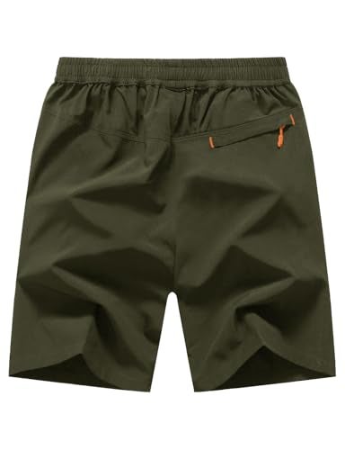 TBMPOY Men's 7" Hiking Running Shorts with Pockets Athletic Outdoor Sports Gym Workout Short Zipper Pockets ArmyGreen L - Image 2