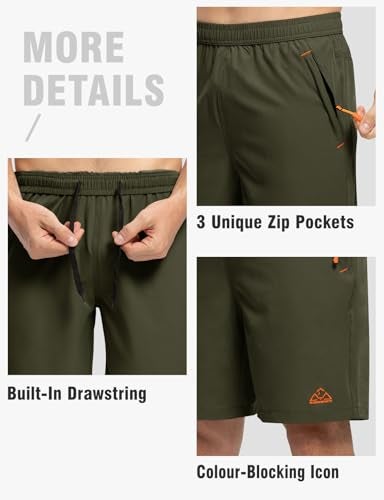 TBMPOY Men's 7" Hiking Running Shorts with Pockets Athletic Outdoor Sports Gym Workout Short Zipper Pockets ArmyGreen L - Image 4